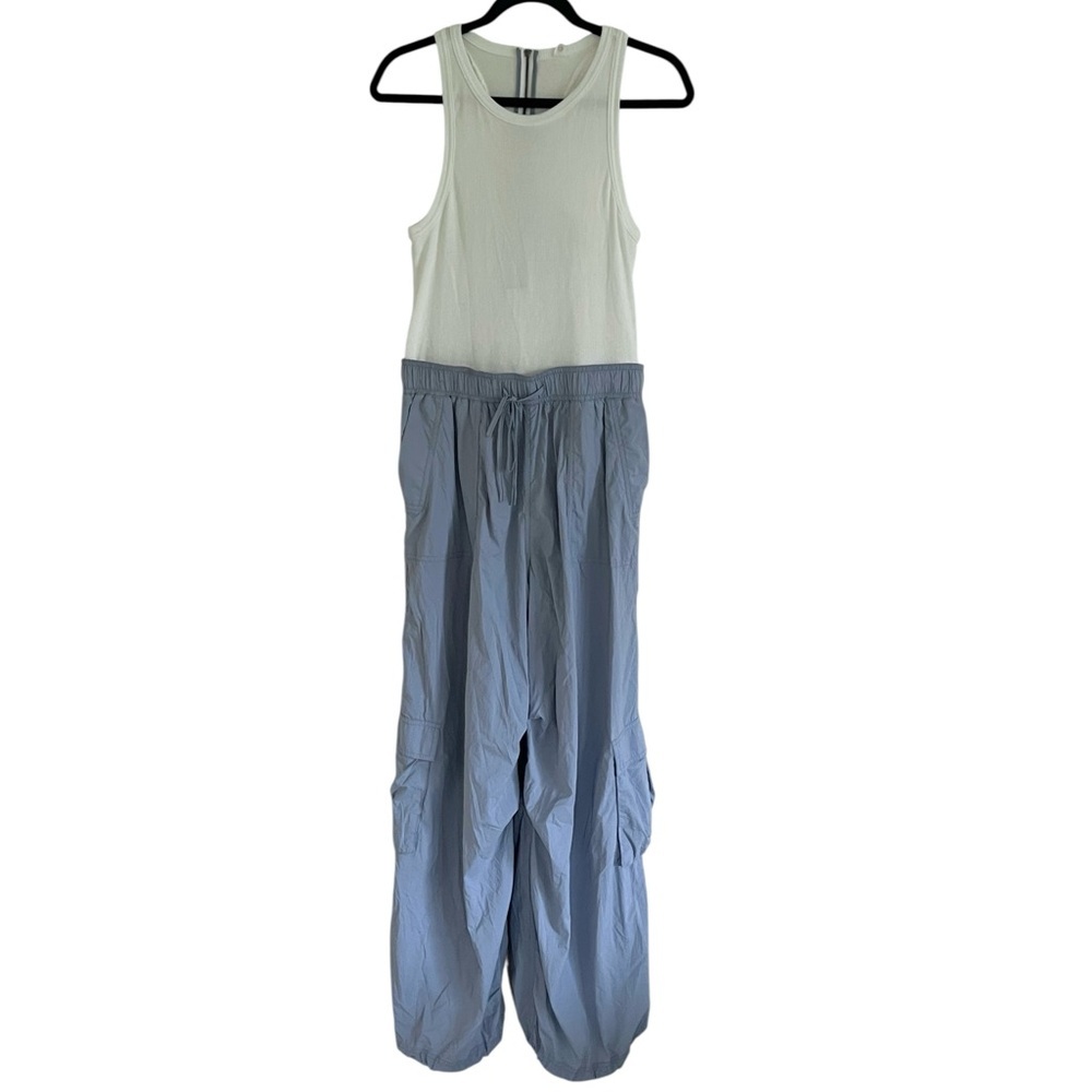 Anthropologie Daily Practice Blue White Messa Sleeveless Jumpsuit NWT Medium